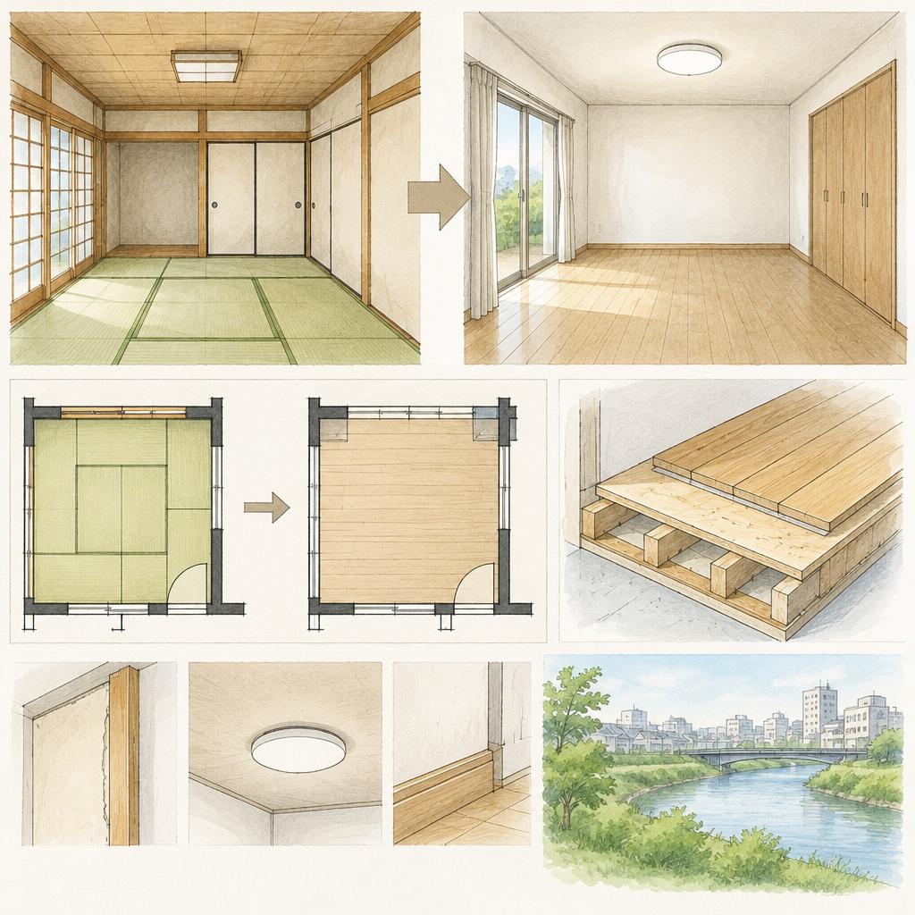 吉川市で和室を洋室へ。暮らしに合う費用と工事を、手描き図面でわかりやすくご提案。